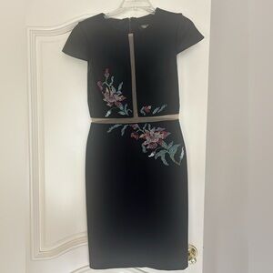 Terani Couture Black and Pink Asymmetrical Embellished cocktail dress